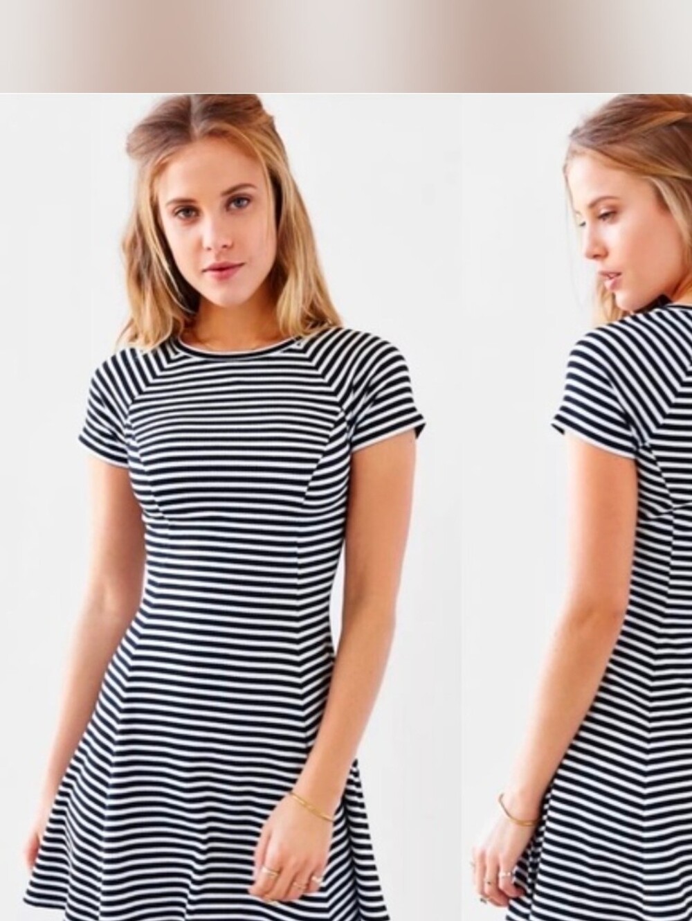 BDG Striped Ribbed Skater Mini Dress-M